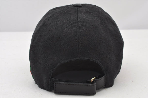 Authentic GUCCI Web Sherry Line Cap GG Canvas Leather Size L 200035 Black 5052K