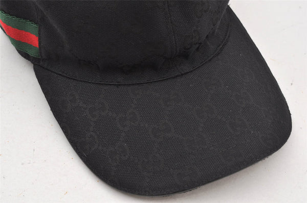 Authentic GUCCI Web Sherry Line Cap GG Canvas Leather Size L 200035 Black 5052K