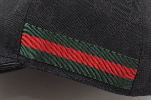 Authentic GUCCI Web Sherry Line Cap GG Canvas Leather Size L 200035 Black 5052K