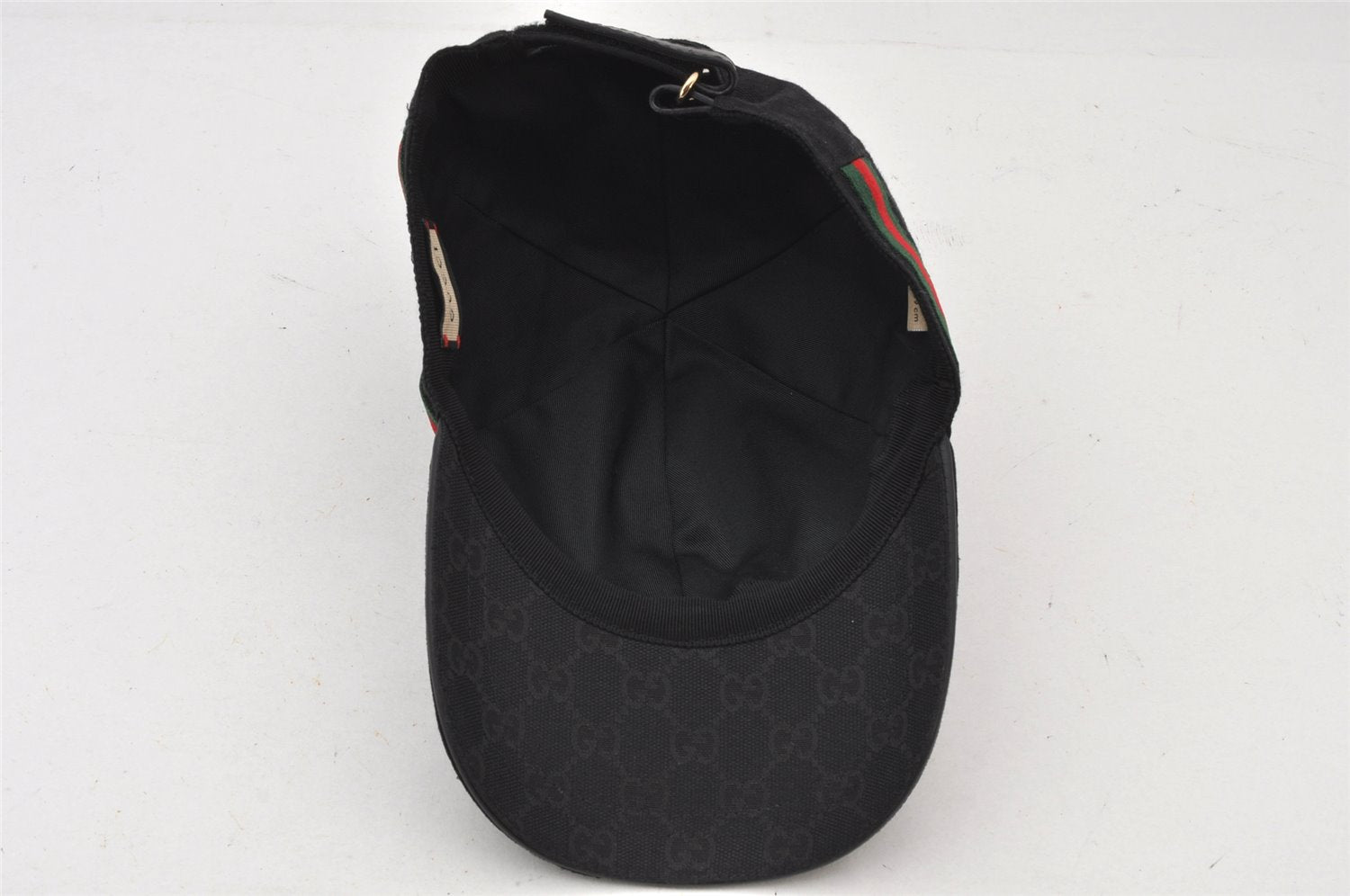 Authentic GUCCI Web Sherry Line Cap GG Canvas Leather Size L 200035 Black 5052K