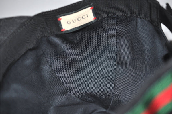 Authentic GUCCI Web Sherry Line Cap GG Canvas Leather Size L 200035 Black 5052K