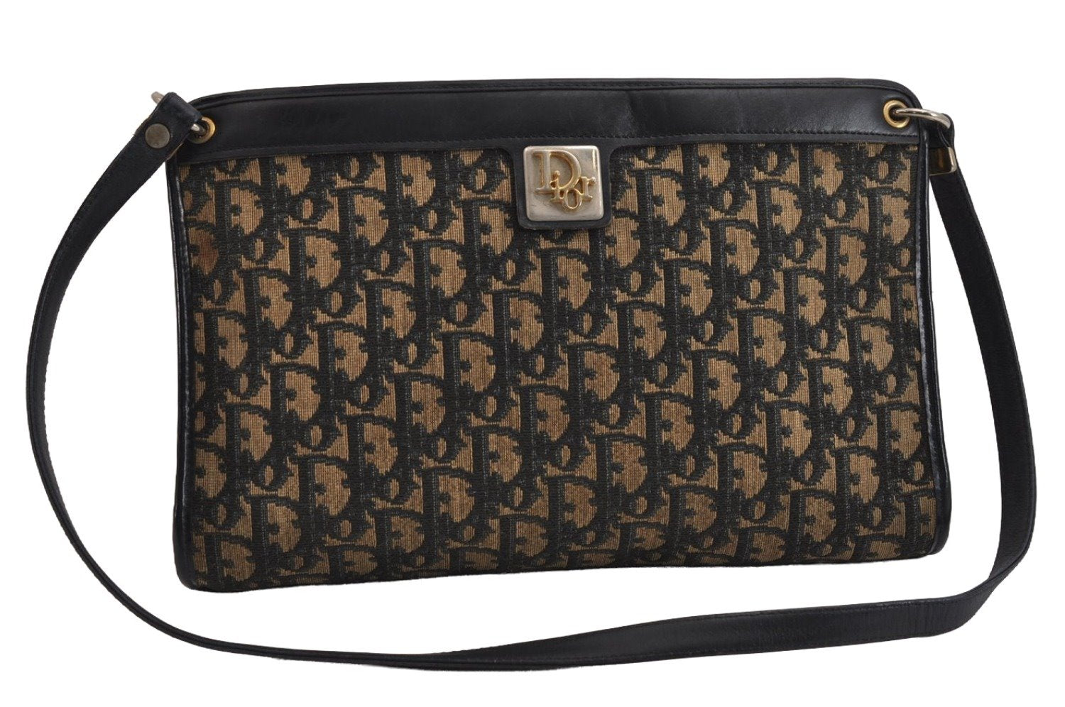 Authentic Christian Dior Trotter Shoulder Cross Bag Canvas Leather Blue 5053J