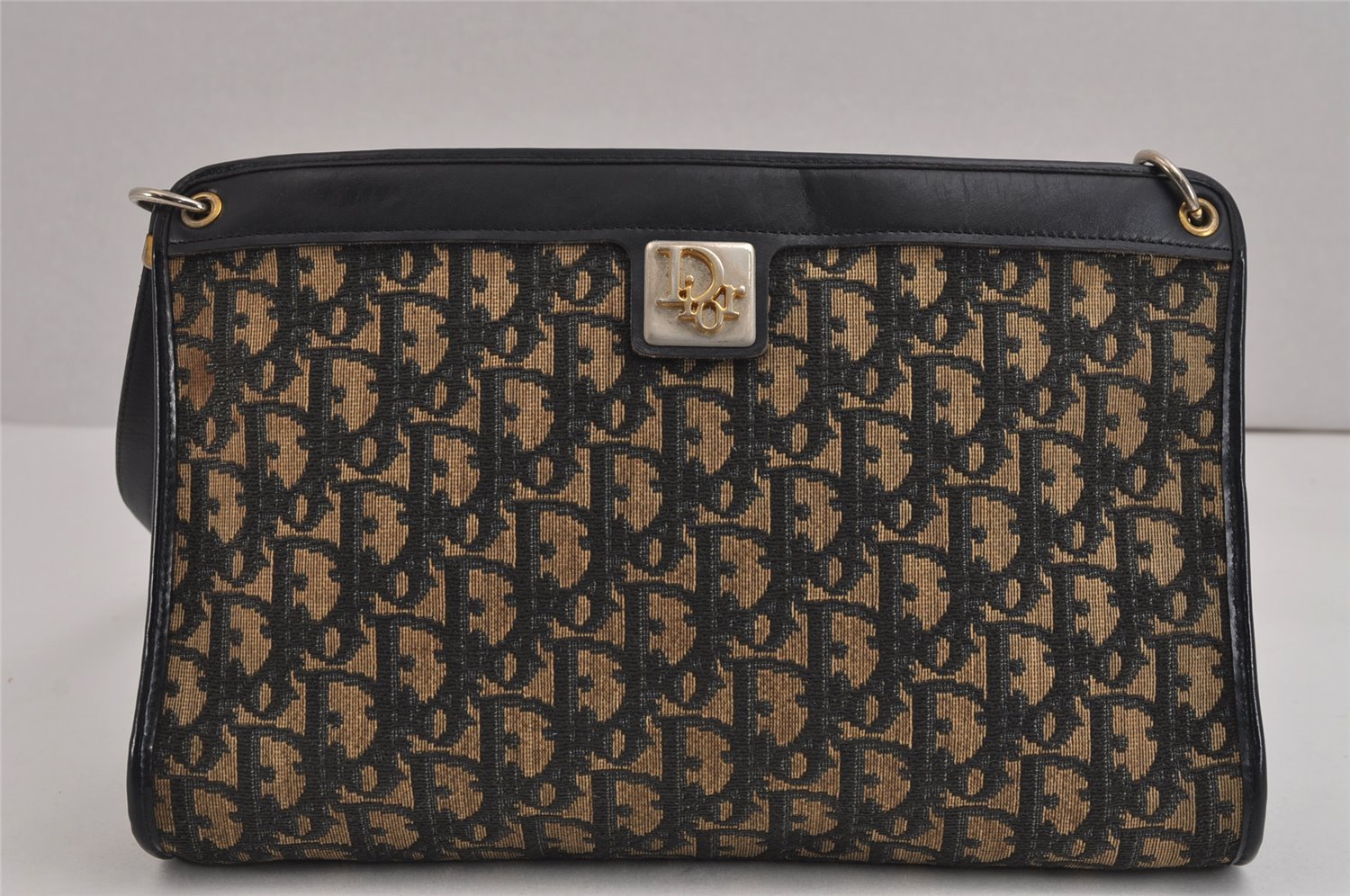 Authentic Christian Dior Trotter Shoulder Cross Bag Canvas Leather Blue 5053J