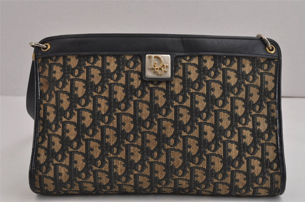 Authentic Christian Dior Trotter Shoulder Cross Bag Canvas Leather Blue 5053J