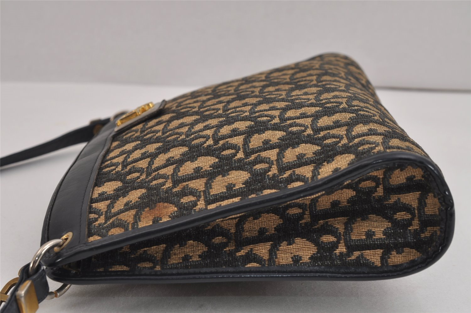 Authentic Christian Dior Trotter Shoulder Cross Bag Canvas Leather Blue 5053J