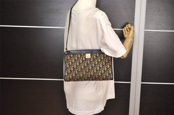 Authentic Christian Dior Trotter Shoulder Cross Bag Canvas Leather Blue 5053J