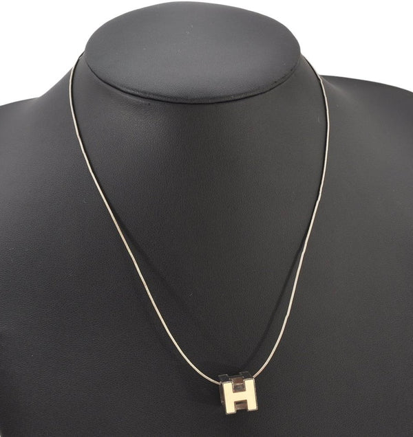 Authentic HERMES Cage De Ash H Cube Pendant Necklace Silver Box 5054K