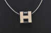 Authentic HERMES Cage De Ash H Cube Pendant Necklace Silver Box 5054K