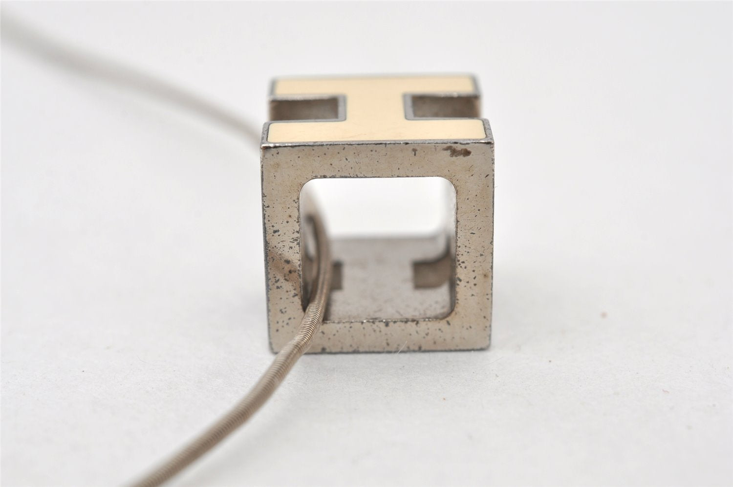 Authentic HERMES Cage De Ash H Cube Pendant Necklace Silver Box 5054K