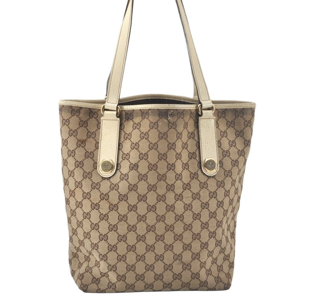 Authentic GUCCI Shoulder Tote Bag GG Canvas Leather 153009 Brown 5055J