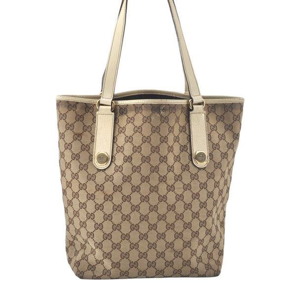 Authentic GUCCI Shoulder Tote Bag GG Canvas Leather 153009 Brown 5055J