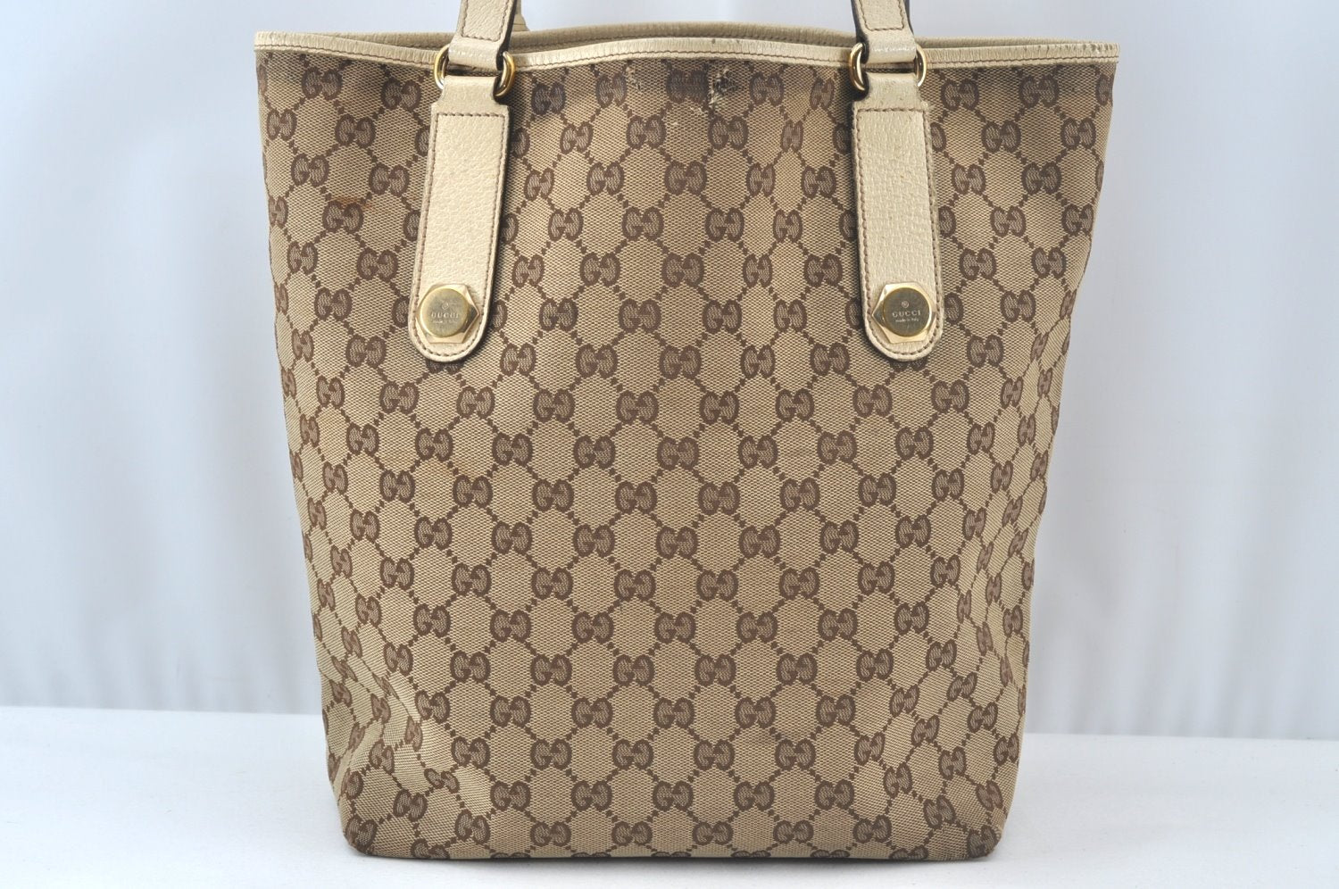 Authentic GUCCI Shoulder Tote Bag GG Canvas Leather 153009 Brown 5055J