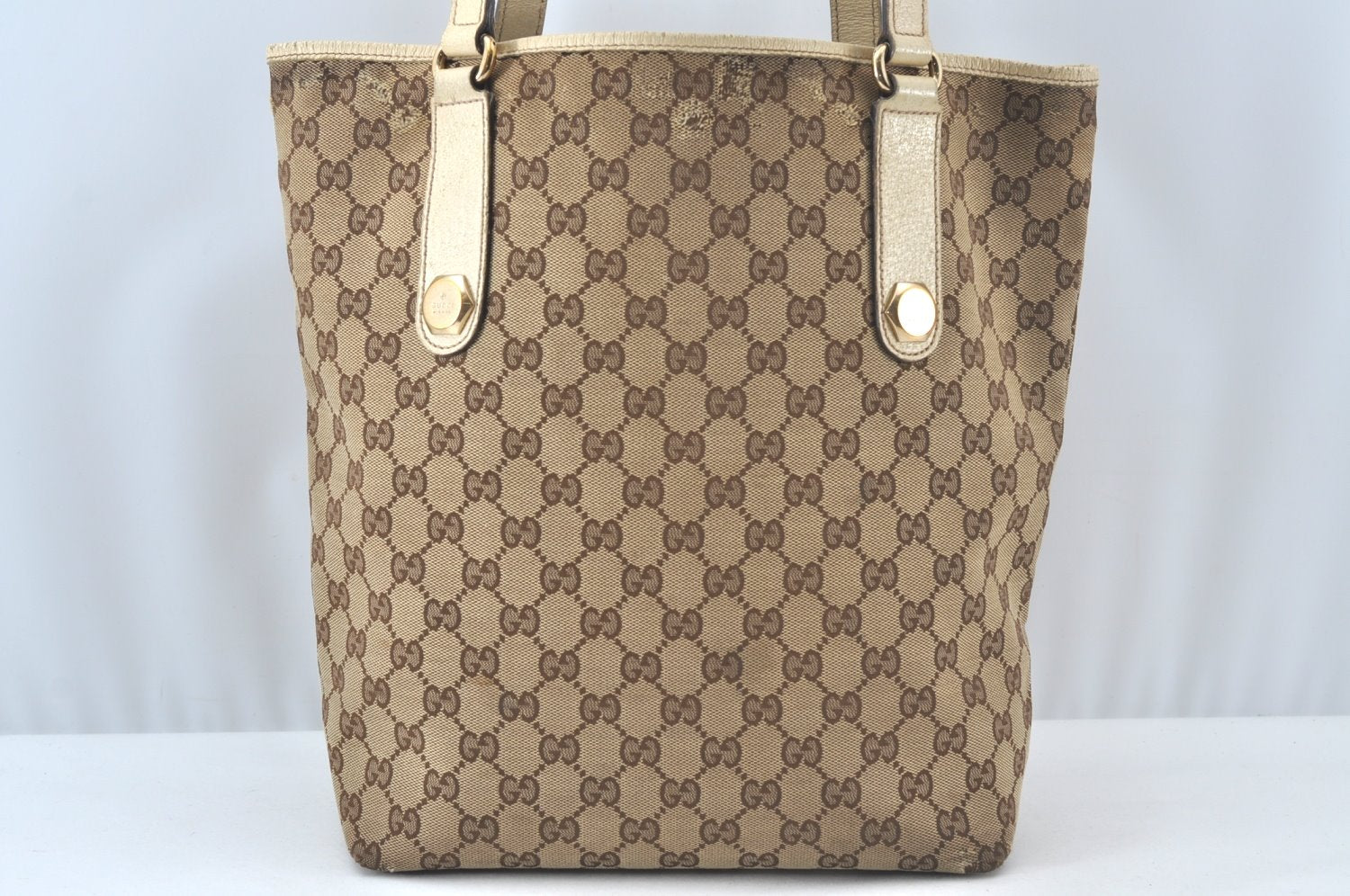 Authentic GUCCI Shoulder Tote Bag GG Canvas Leather 153009 Brown 5055J