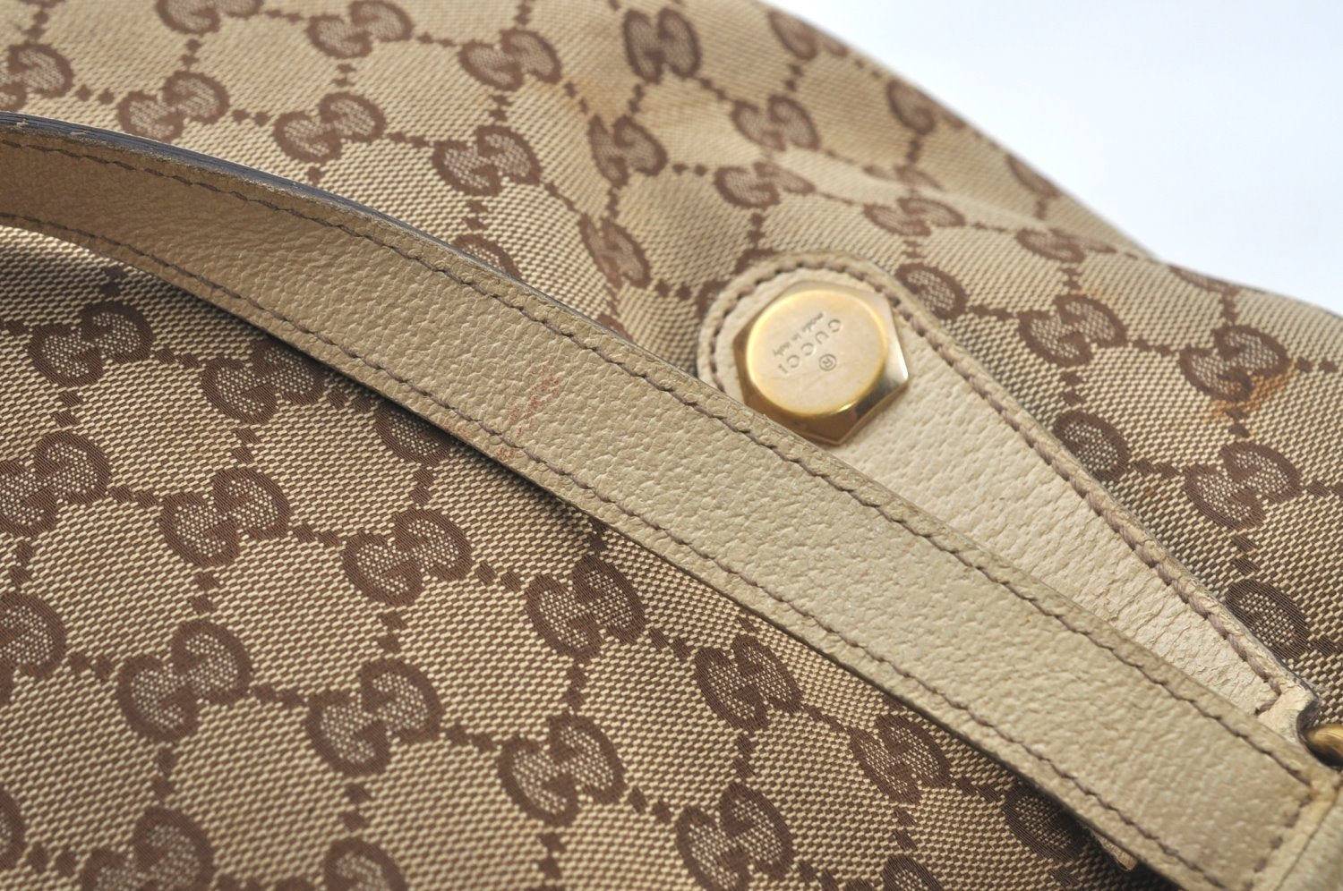 Authentic GUCCI Shoulder Tote Bag GG Canvas Leather 153009 Brown 5055J