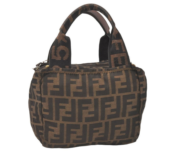 Authentic FENDI Vintage Zucca Hand Bag Purse Nylon Leather Brown 5055K