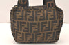 Authentic FENDI Vintage Zucca Hand Bag Purse Nylon Leather Brown 5055K