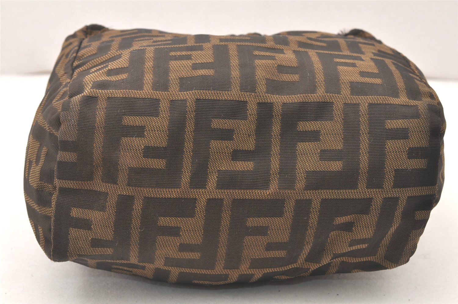 Authentic FENDI Vintage Zucca Hand Bag Purse Nylon Leather Brown 5055K