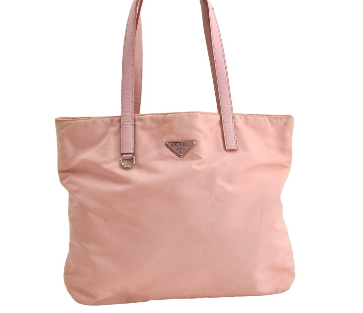 Authentic PRADA Vintage Nylon Tessuto Leather Shoulder Tote Bag Purse Pink 5057K