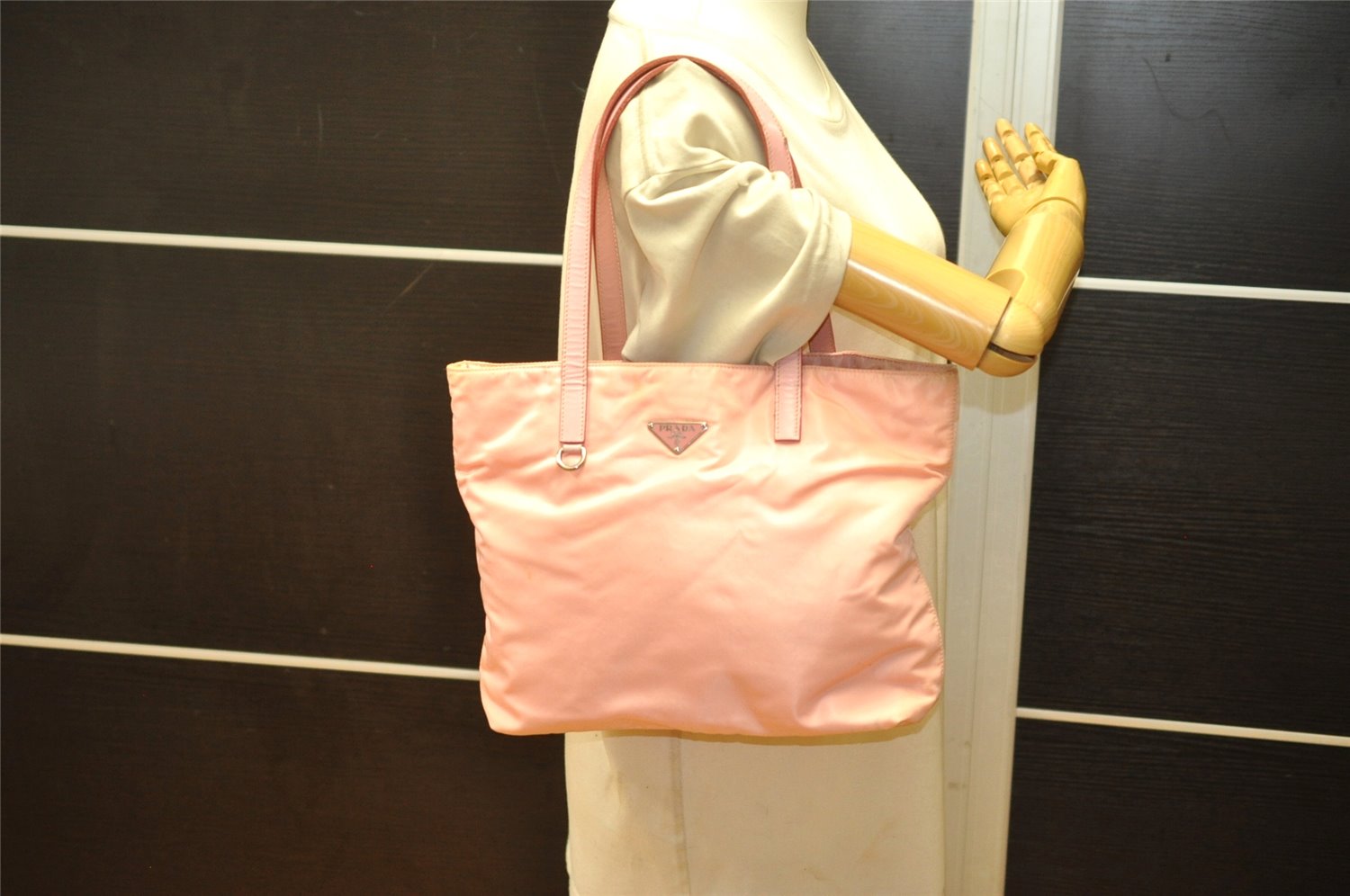 Authentic PRADA Vintage Nylon Tessuto Leather Shoulder Tote Bag Purse Pink 5057K