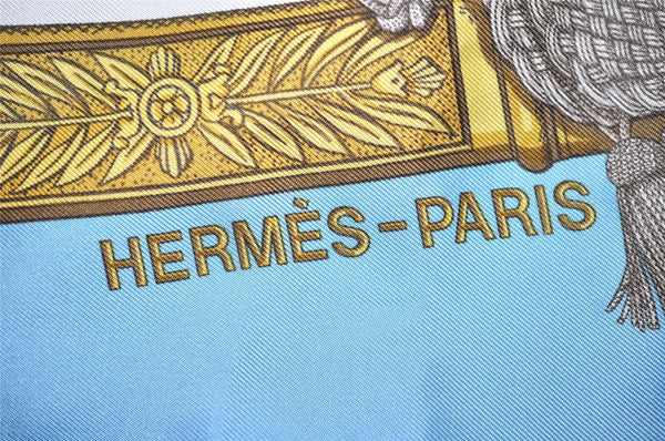 Authentic HERMES Carre 90 Scarf "GRAND UNIFORME" Silk Light Blue 5058J