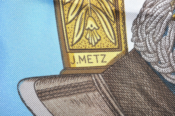 Authentic HERMES Carre 90 Scarf "GRAND UNIFORME" Silk Light Blue 5058J