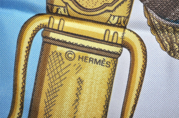 Authentic HERMES Carre 90 Scarf "GRAND UNIFORME" Silk Light Blue 5058J
