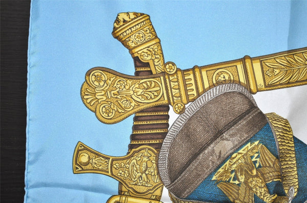Authentic HERMES Carre 90 Scarf "GRAND UNIFORME" Silk Light Blue 5058J