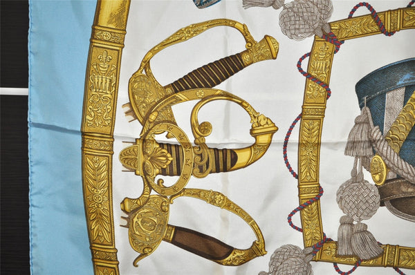 Authentic HERMES Carre 90 Scarf "GRAND UNIFORME" Silk Light Blue 5058J