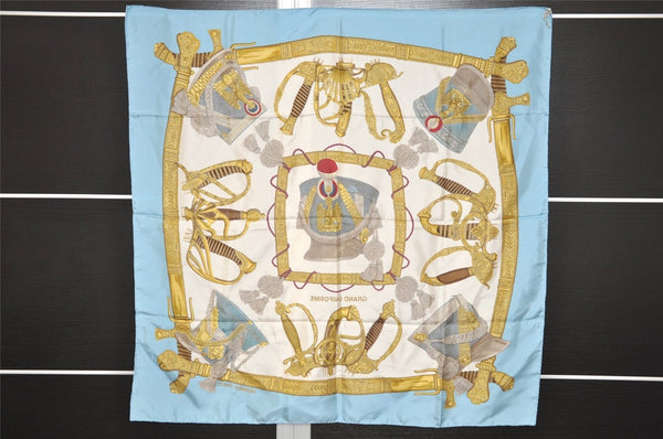 Authentic HERMES Carre 90 Scarf "GRAND UNIFORME" Silk Light Blue 5058J