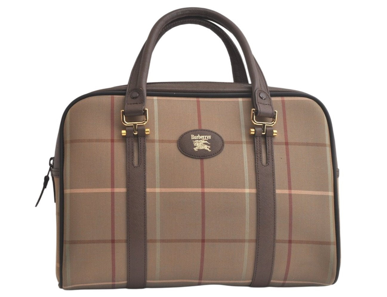 Authentic Burberrys Vintage Check Canvas Shoulder Hand Bag Khaki Green 5058K