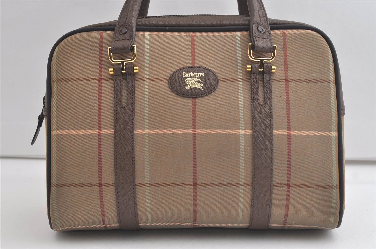 Authentic Burberrys Vintage Check Canvas Shoulder Hand Bag Khaki Green 5058K