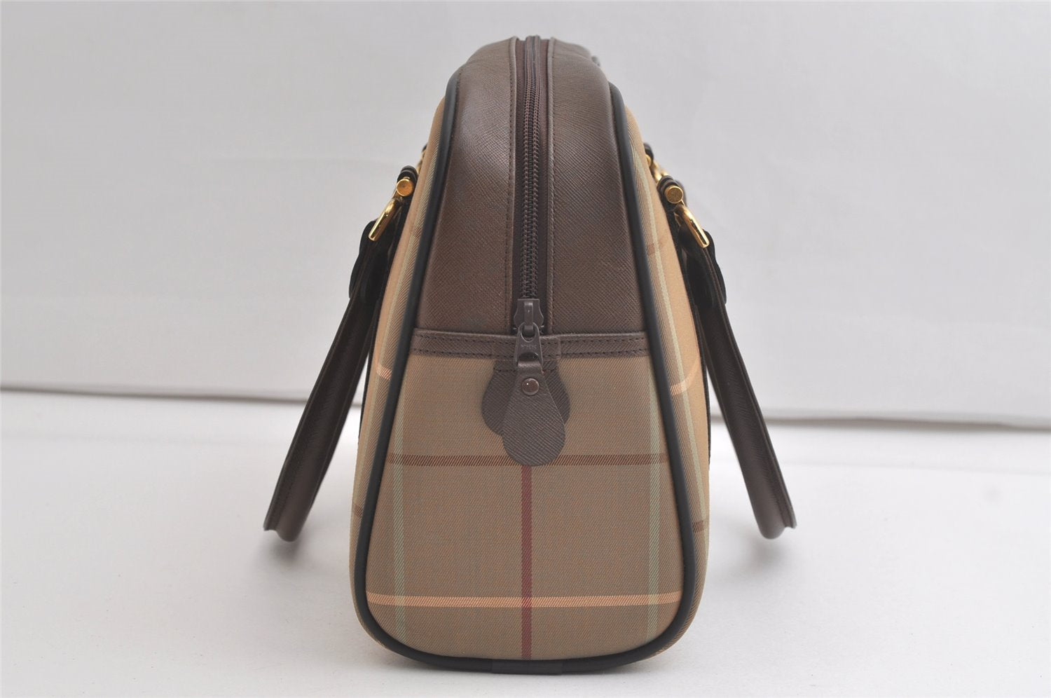 Authentic Burberrys Vintage Check Canvas Shoulder Hand Bag Khaki Green 5058K