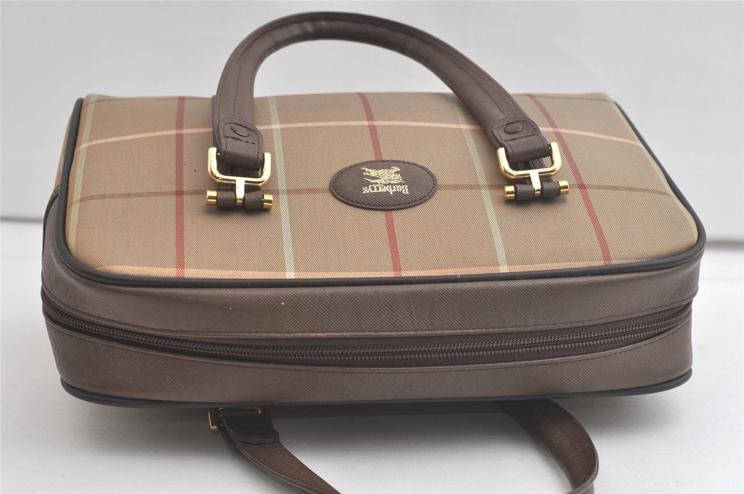 Authentic Burberrys Vintage Check Canvas Shoulder Hand Bag Khaki Green 5058K