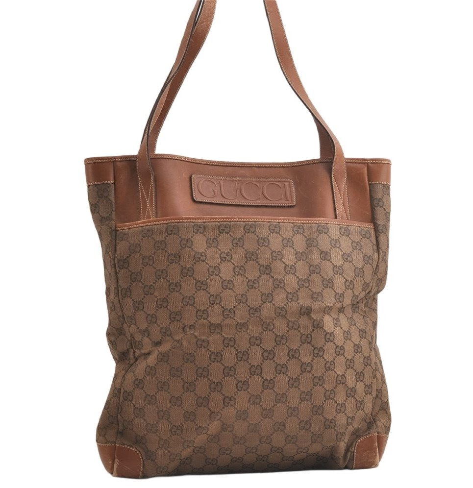 Authentic GUCCI Vintage Shoulder Tote Bag GG Canvas Leather Brown Junk 5059K