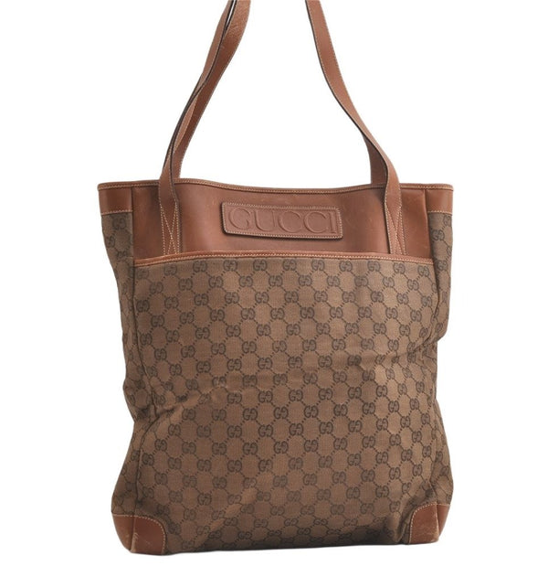 Authentic GUCCI Vintage Shoulder Tote Bag GG Canvas Leather Brown Junk 5059K