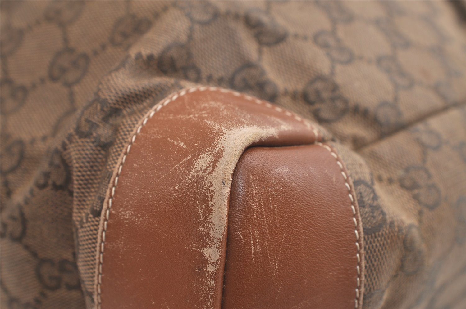 Authentic GUCCI Vintage Shoulder Tote Bag GG Canvas Leather Brown Junk 5059K