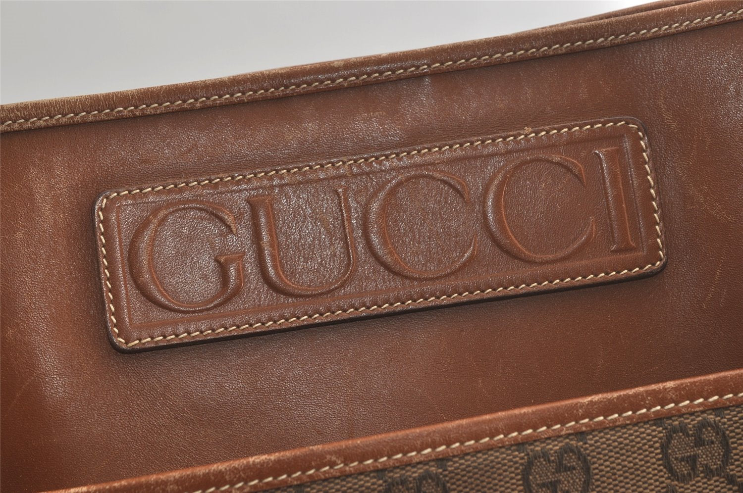 Authentic GUCCI Vintage Shoulder Tote Bag GG Canvas Leather Brown Junk 5059K