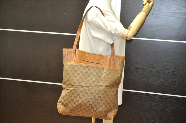 Authentic GUCCI Vintage Shoulder Tote Bag GG Canvas Leather Brown Junk 5059K