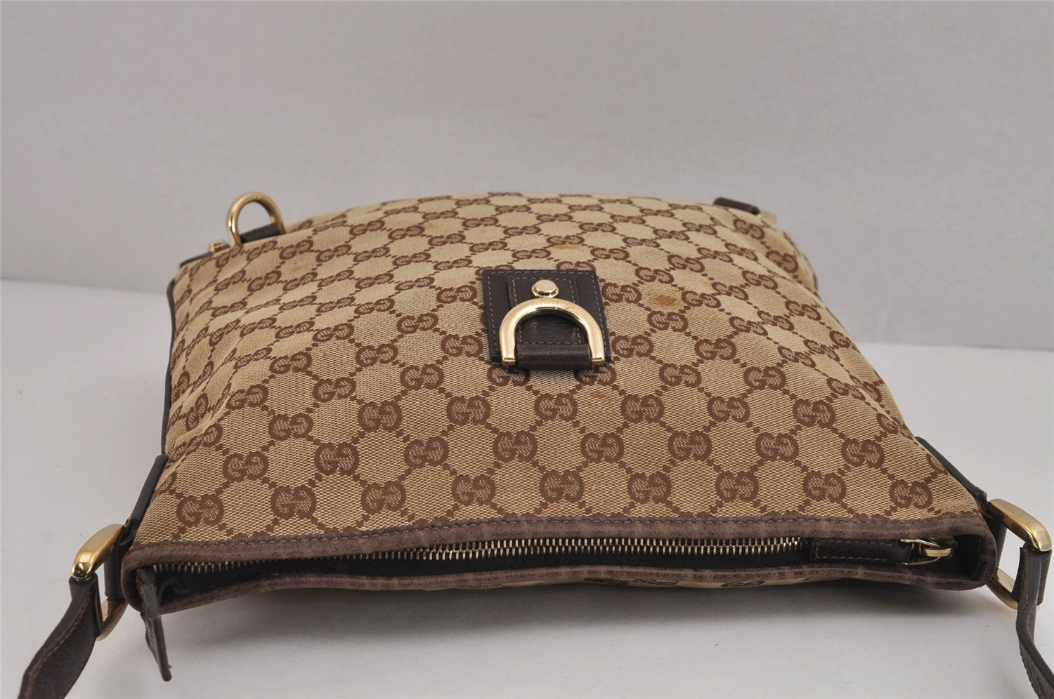 Authentic GUCCI Abbey Shoulder Cross Bag GG Canvas Leather 131326 Brown 5060J