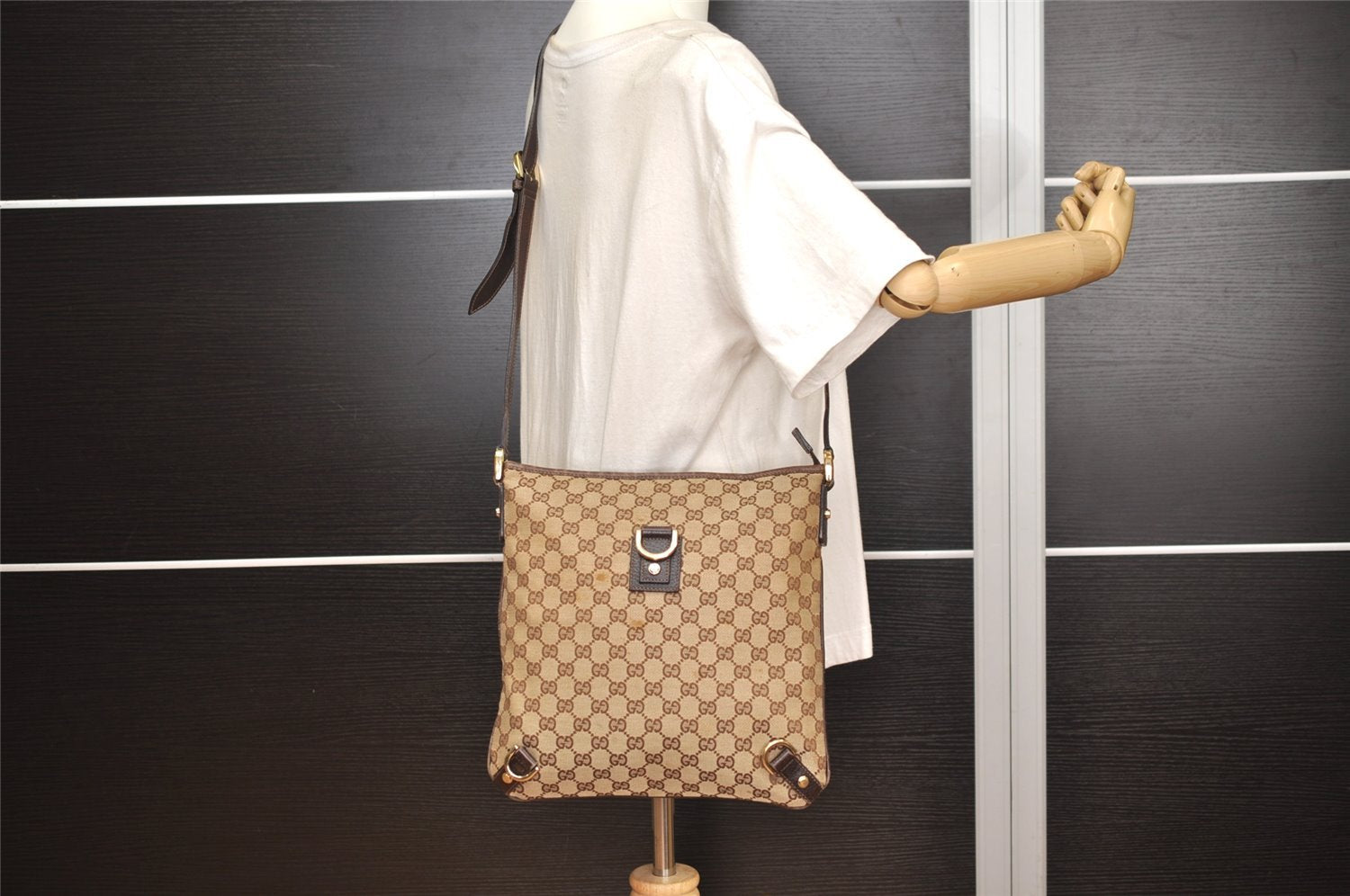 Authentic GUCCI Abbey Shoulder Cross Bag GG Canvas Leather 131326 Brown 5060J