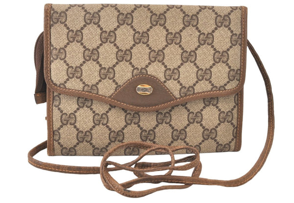 Authentic GUCCI Vintage Shoulder Cross Body Bag GG PVC Leather Brown Junk 5060K