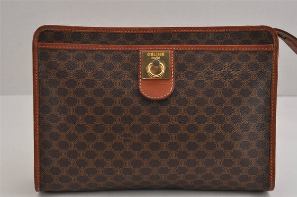 Authentic CELINE Macadam Blason Pattern Clutch Hand Bag PVC Leather Brown 5062J