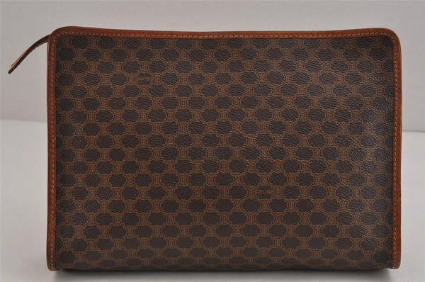 Authentic CELINE Macadam Blason Pattern Clutch Hand Bag PVC Leather Brown 5062J