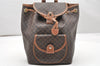Authentic CELINE Macadam Blason Drawstring Backpack PVC Leather Brown 5064K