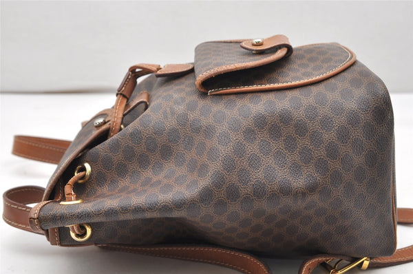 Authentic CELINE Macadam Blason Drawstring Backpack PVC Leather Brown 5064K