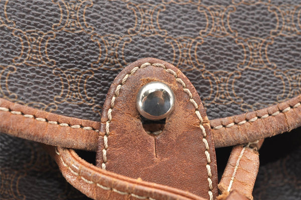 Authentic CELINE Macadam Blason Drawstring Backpack PVC Leather Brown 5064K
