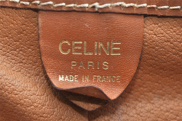 Authentic CELINE Macadam Blason Drawstring Backpack PVC Leather Brown 5064K