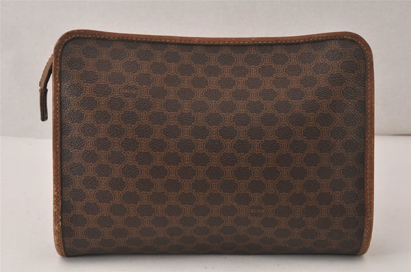 Authentic CELINE Macadam Blason Pattern Clutch Hand Bag PVC Leather Brown 5065K
