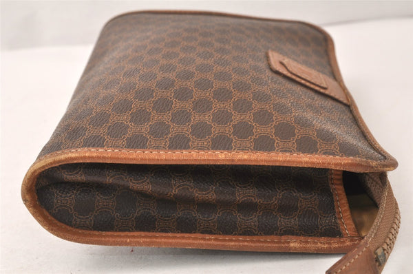 Authentic CELINE Macadam Blason Pattern Clutch Hand Bag PVC Leather Brown 5065K