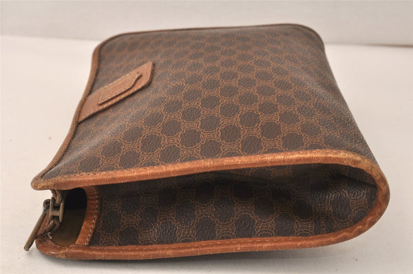 Authentic CELINE Macadam Blason Pattern Clutch Hand Bag PVC Leather Brown 5065K